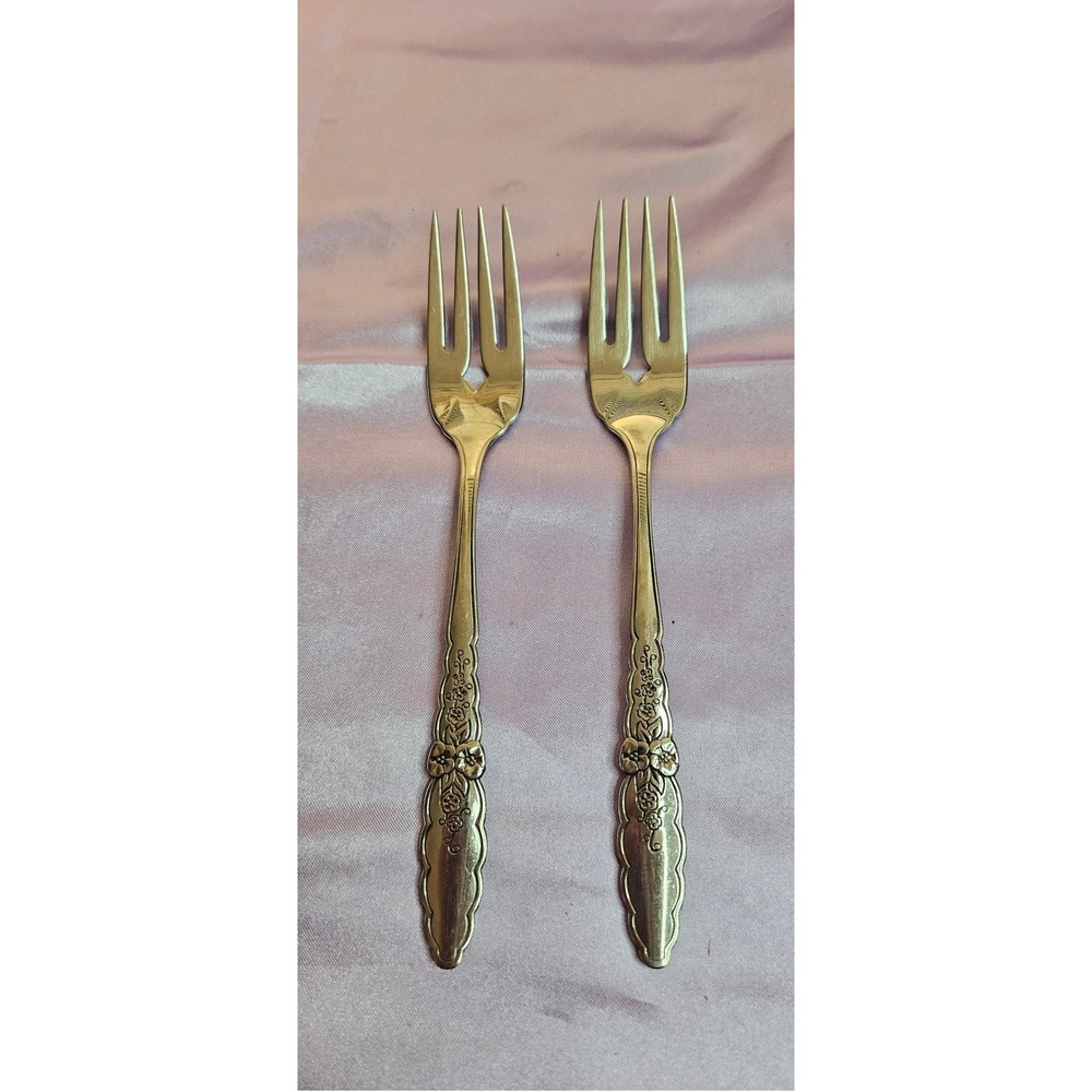 Oneida Community Floral Glen Silverplate‎ Cold Meat Serving Forks Set of 2 MCM